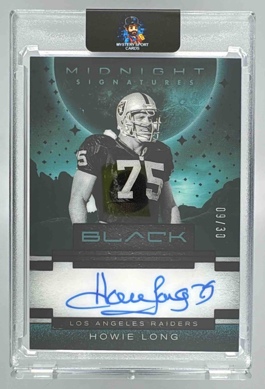 Card image for 2025 Panini National Treasures Howie Long Black Football Midnight Signatures #4 Auto Raiders