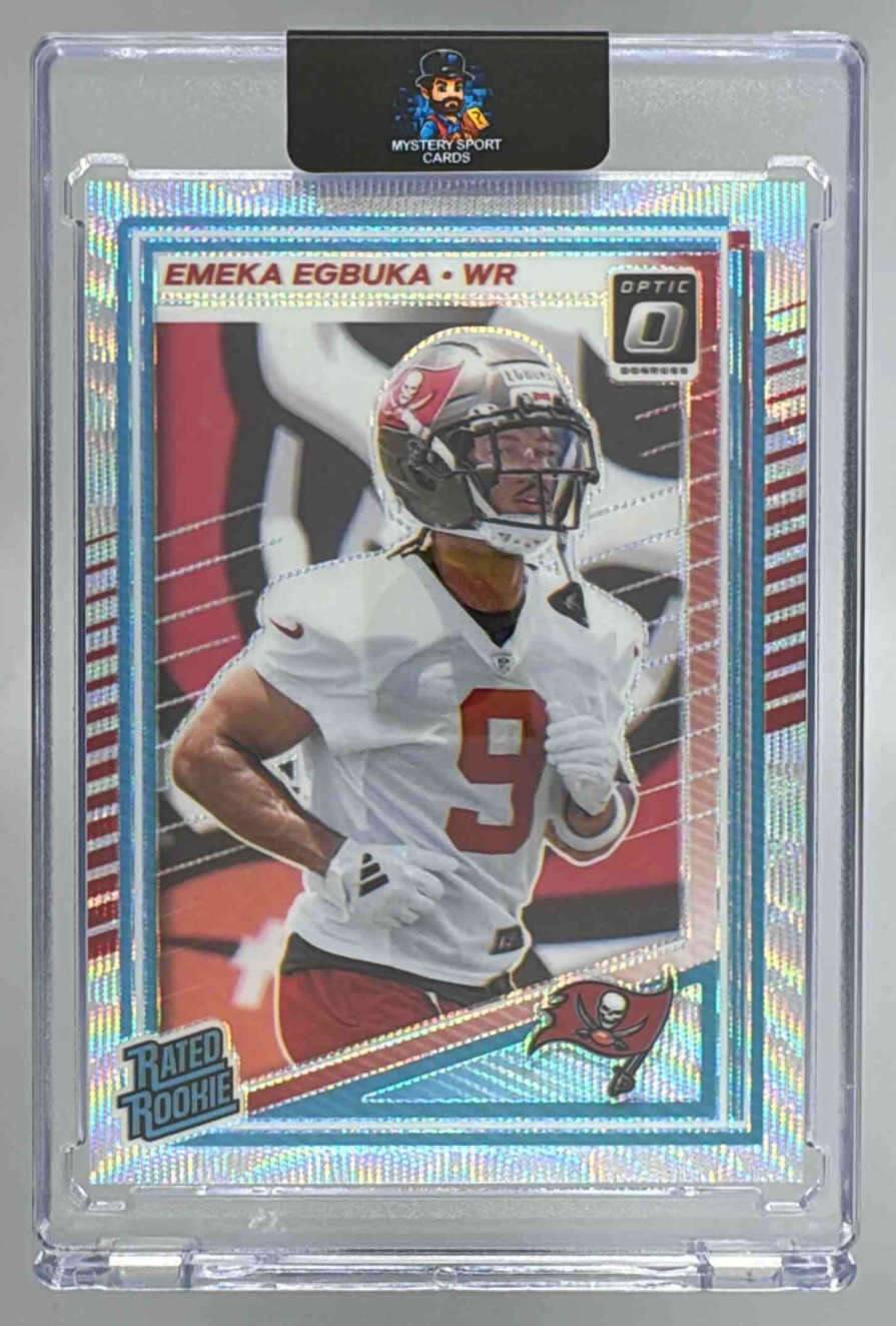 Card image for 2025 Panini Donruss Optic Emeka Egbuka Rated Rookie Wave Prizm /300 #265 Buccaneers