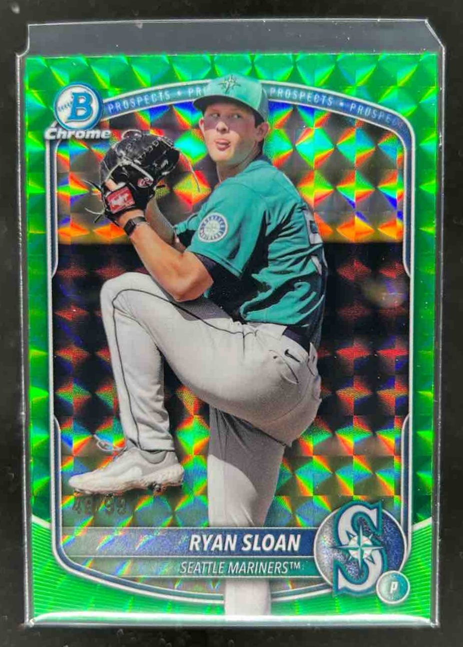 Card image for Ryan Sloan 2025 Bowman Draft Chrome Green Geometric Refractor /99