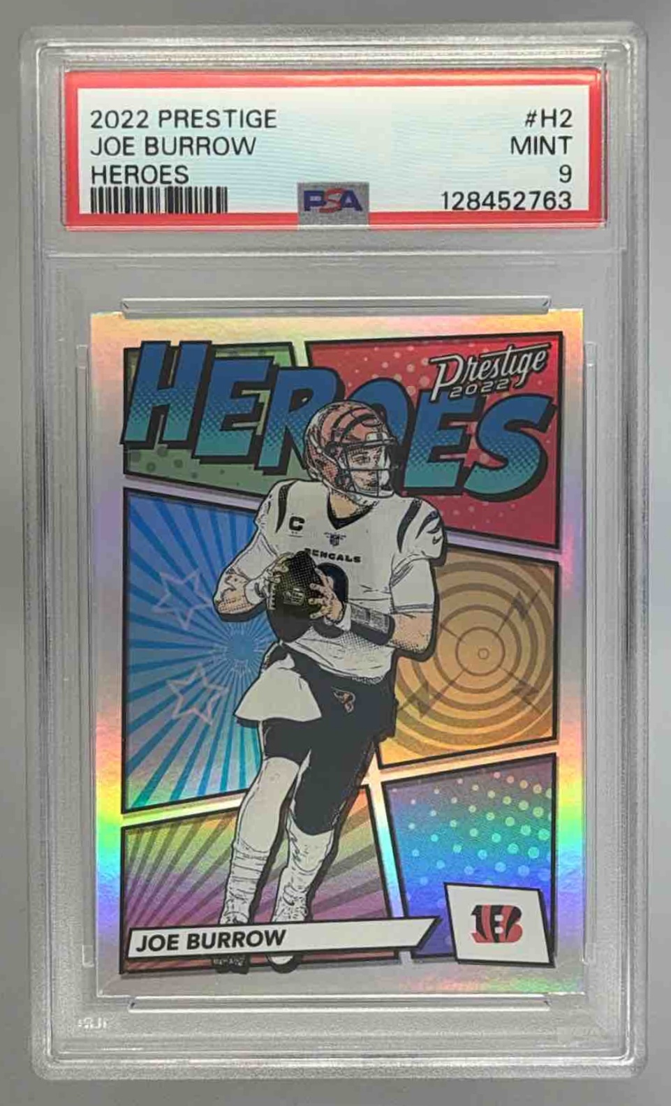Card image for 2022 Panini Prestige Joe Burrow Heroes Xtra Points Pink /50 #H-2 Bengals