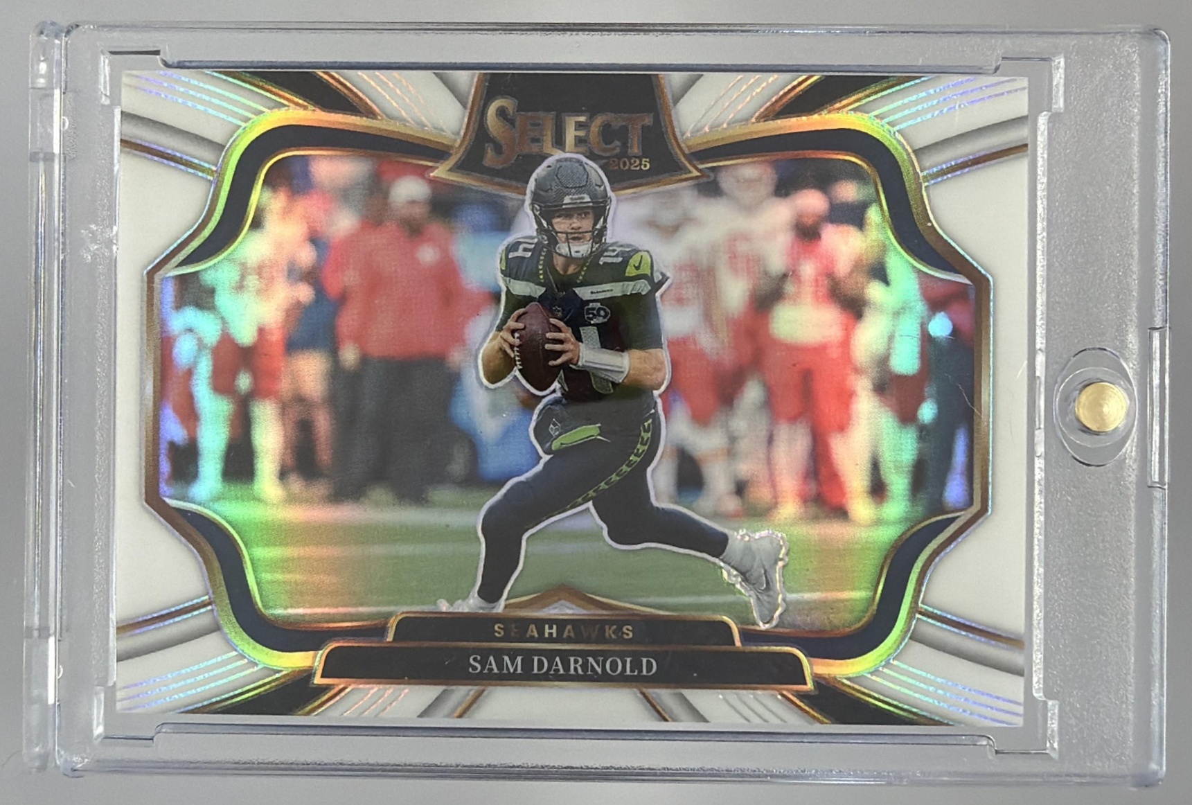 Card image for 2025 Panini Select Sam Darnold Field Level White Prizm /35 #413 Seahawks