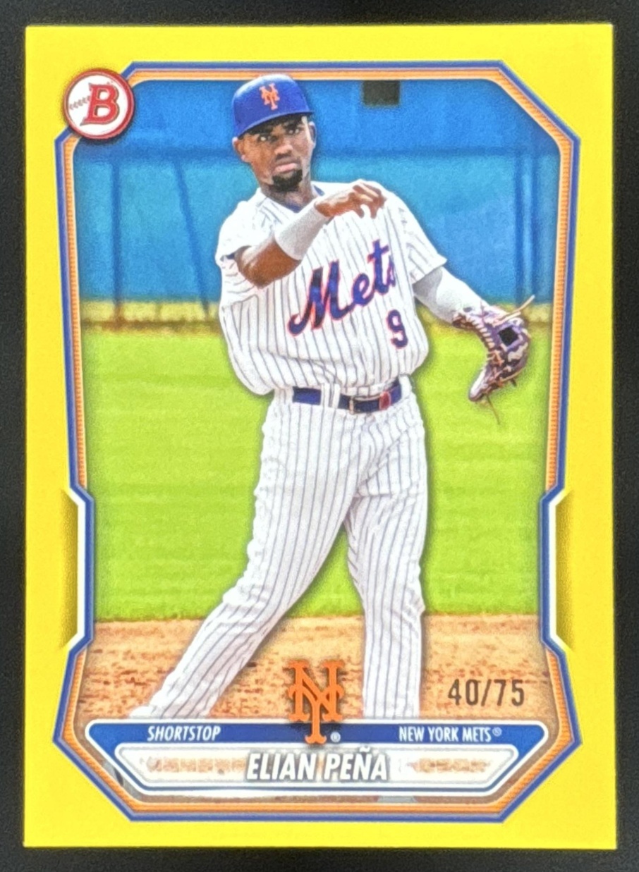Card image for Elian Pena 2026 Bowman Yellow Border /75 Prospects New York Mets