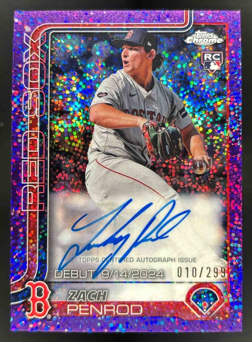 Card image for 2025 Topps Chrome Update Zach Penrod RC Debut Auto Purple Speckle Refractor /299