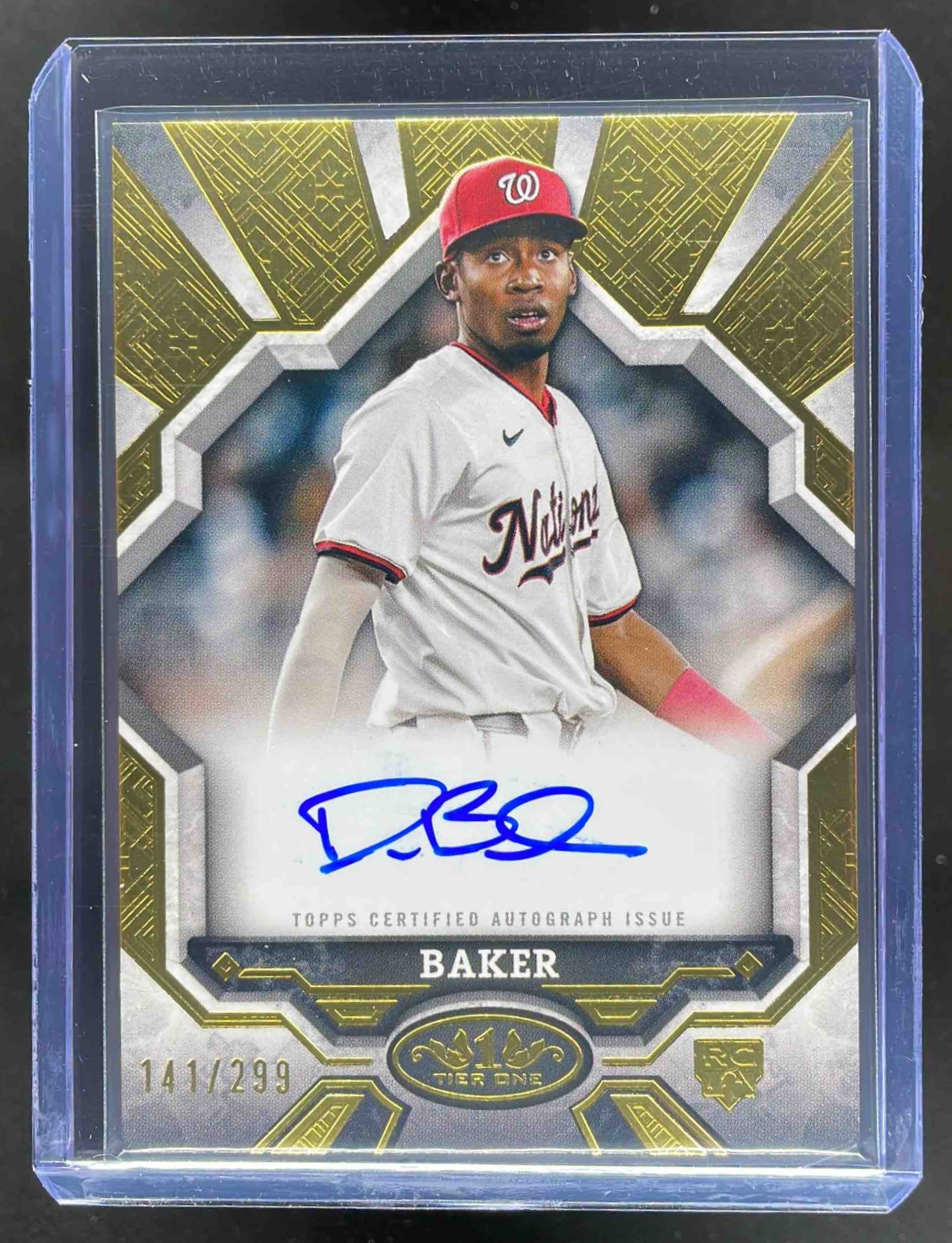 Card image for Darren Baker 2025 Topps Tier One Break Out Auto #BOA-DB RC Washington Nationals