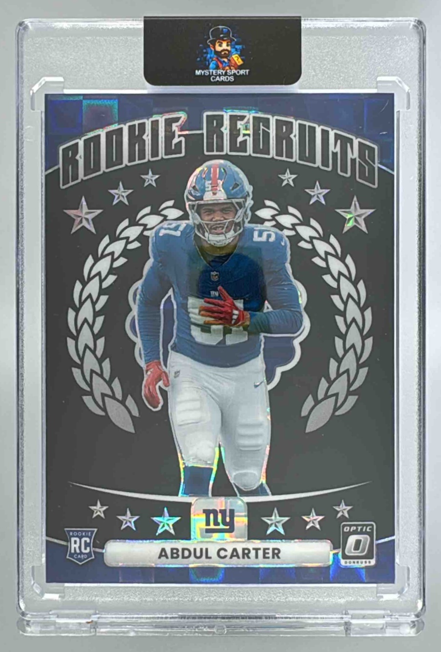 Card image for 2025 Panini Donruss Optic Abdul Carter Rookie Recruits Black Pandora Prizm /149 #7 RC Giants