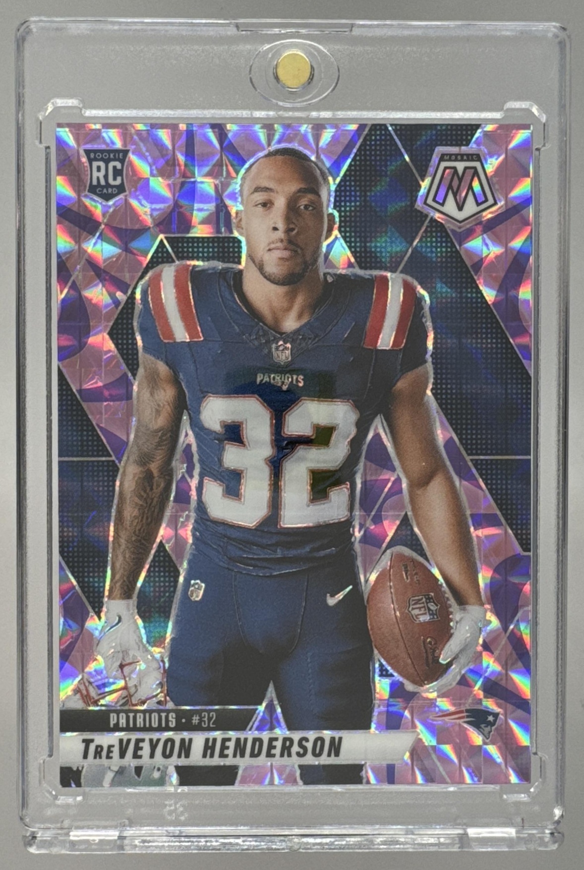 Card image for 2025 Panini Prizm TreVeyon Henderson Rookie Gear #RGR-THE MEM RC Patriots
