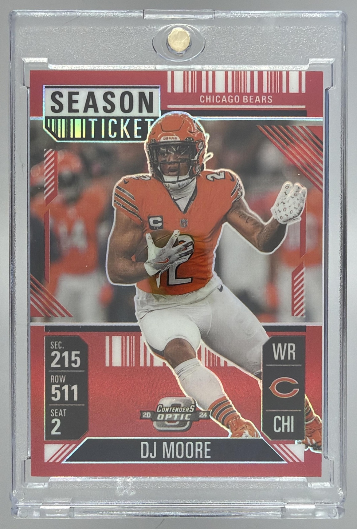Card image for 2024 Panini Contenders Optic DJ Moore Season Ticket Red Prizm /199 #9 Bears