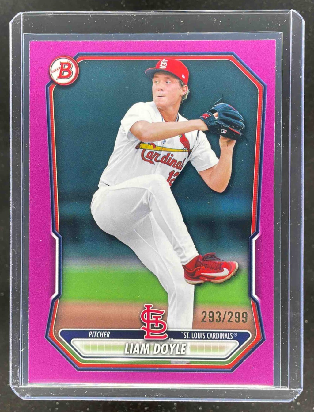 Card image for Liam Doyle 2026 Bowman Prospects Fuchsia Border /299 #BP-10 St. Louis Cardinals