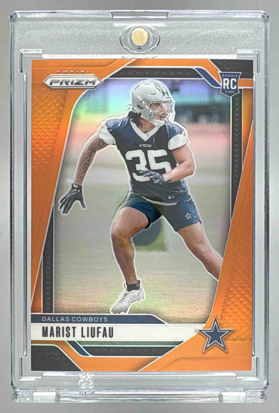Card image for 2024 Panini Football Prizm Marist Liufau Orange /249 #372 RC Dallas Cowboys