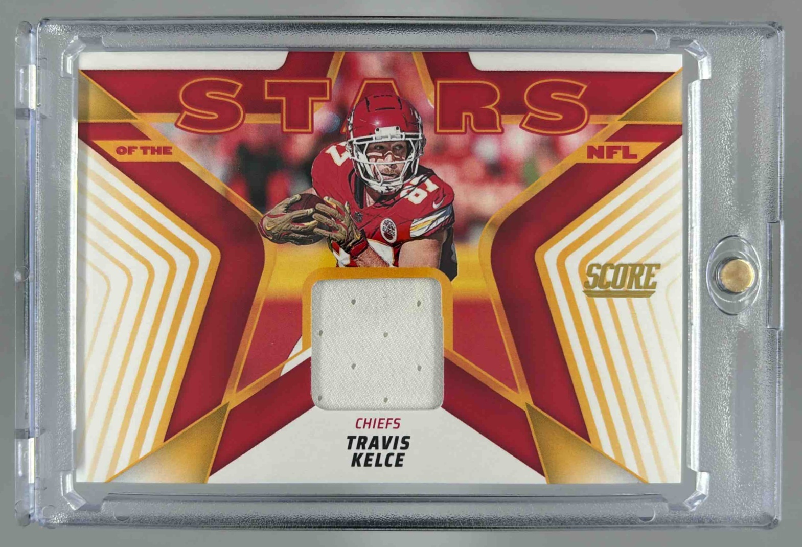 Card image for 2025 Panini Score Travis Kelce Stars of the NFL Jersey #SNJ-TKE MEM Chiefs
