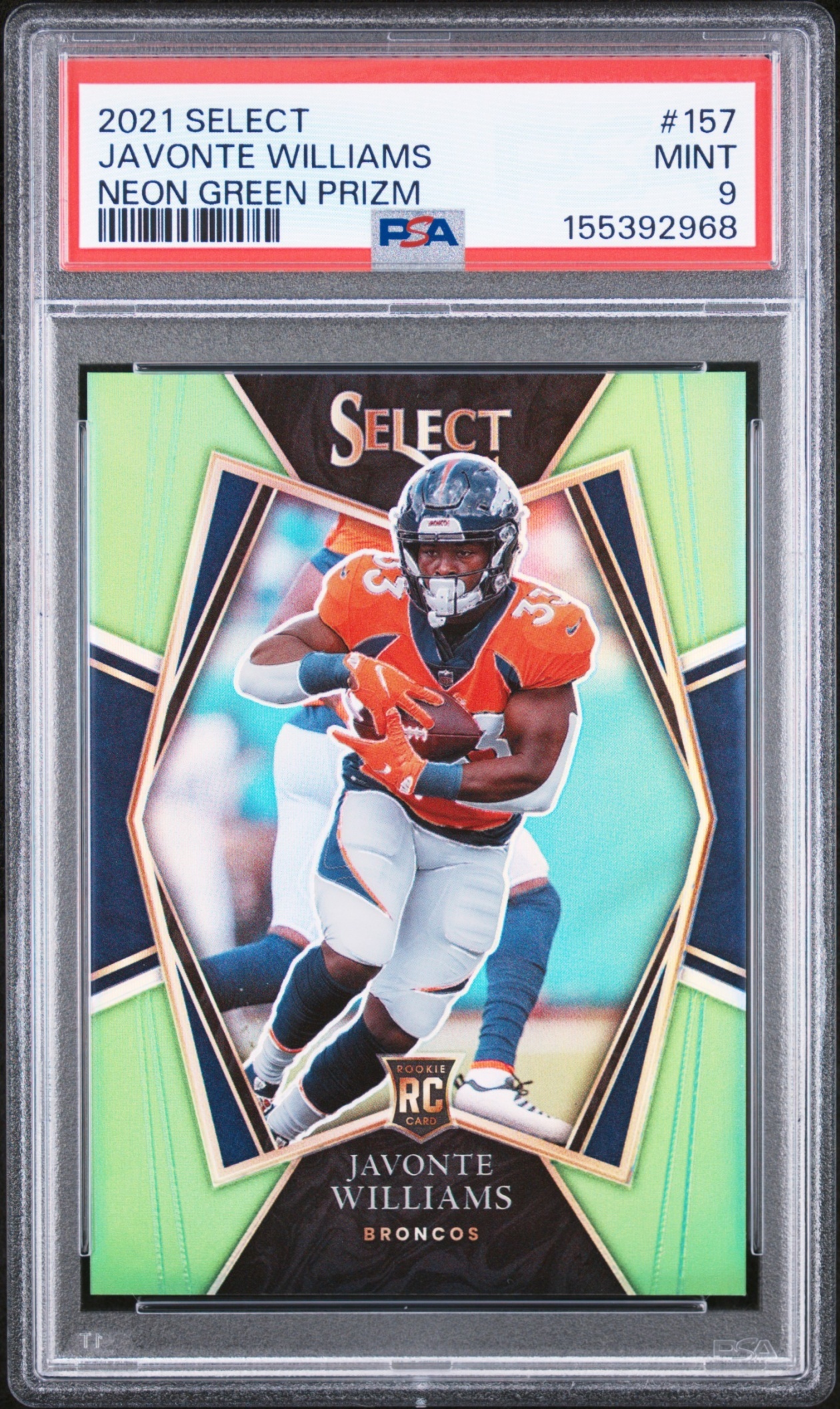 Card image for 2022 Panini Select Isaiah Spiller Neon Green Prizm /49 #157 RC Premier Level Chargers