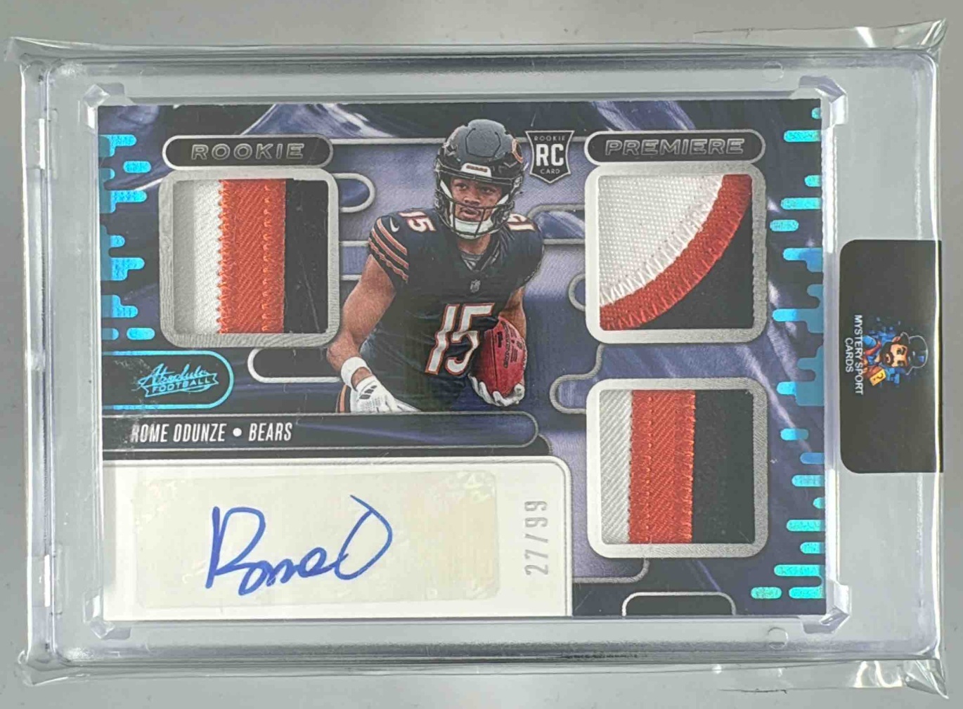 Card image for 2024 Panini Absolute Rome Odunze Rookie Premiere Materials Autos Five /99 #RPMA-ROE MEM RC Auto Bears