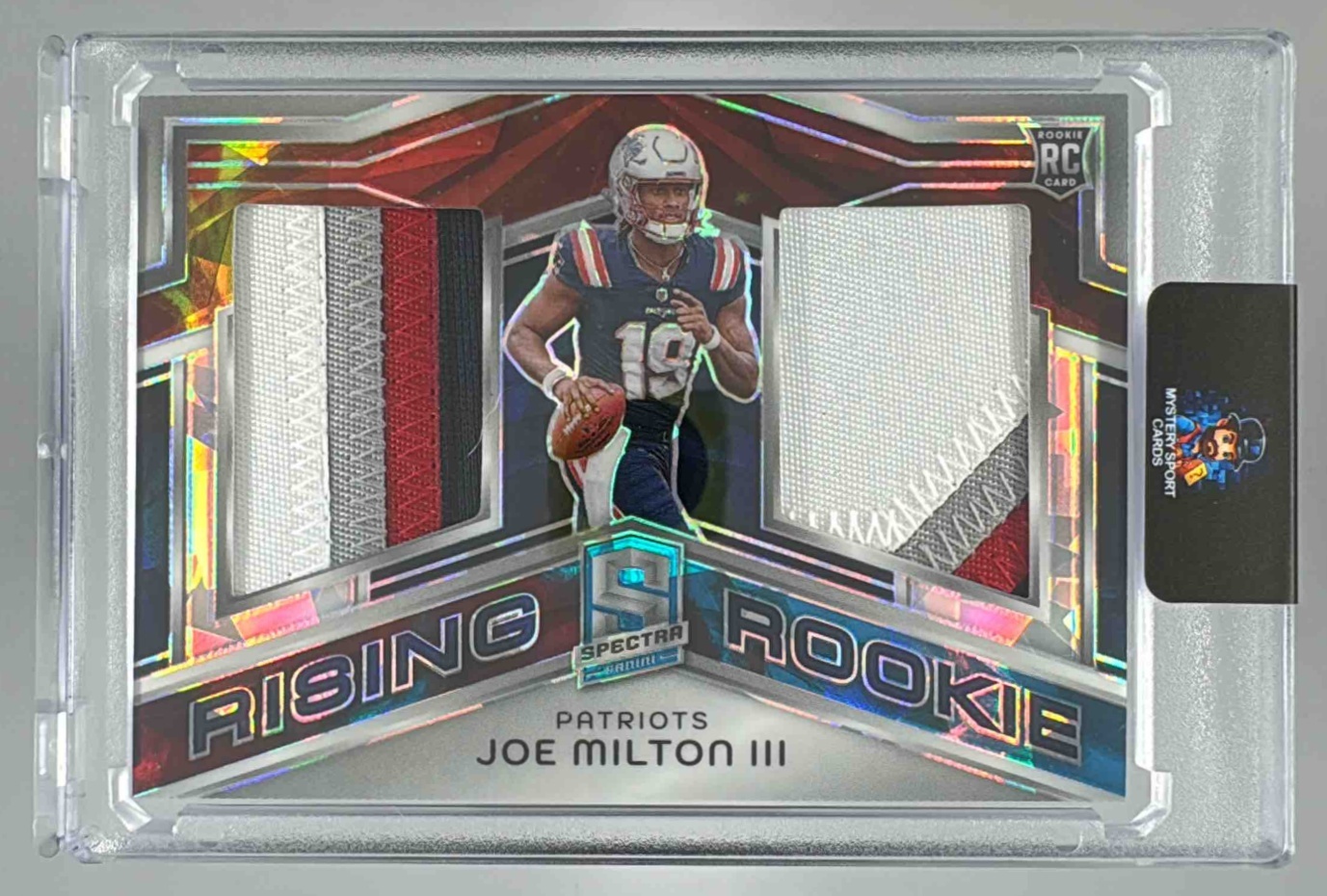 Card image for 2024 Panini Spectra Joe Milton III Rising Rookie Materials Astral /40 #RRM-JMN RC Patriots