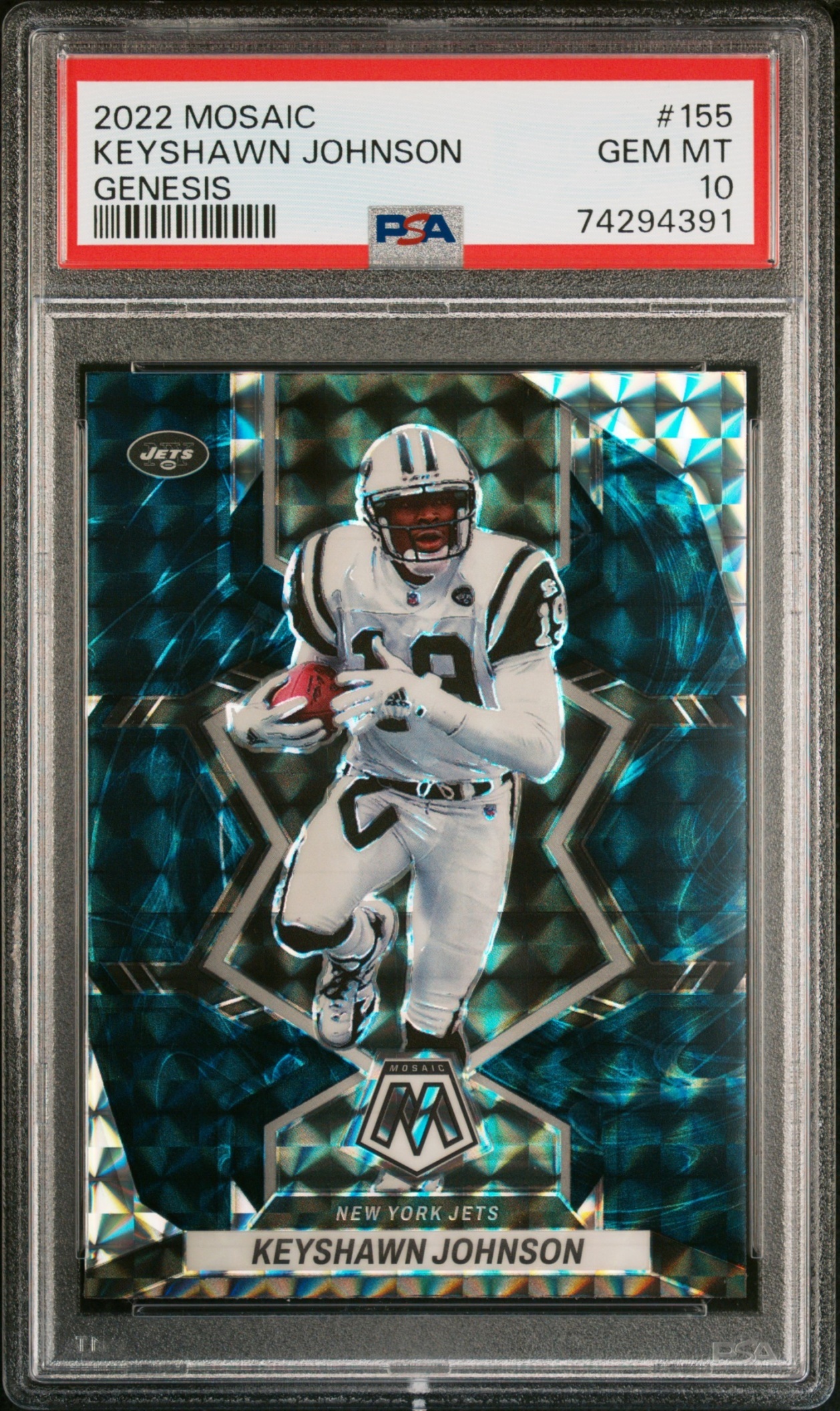 Card image for 2022 Panini Football Mosaic Keyshawn Johnson Mosaic Genesis #155 New York Jets