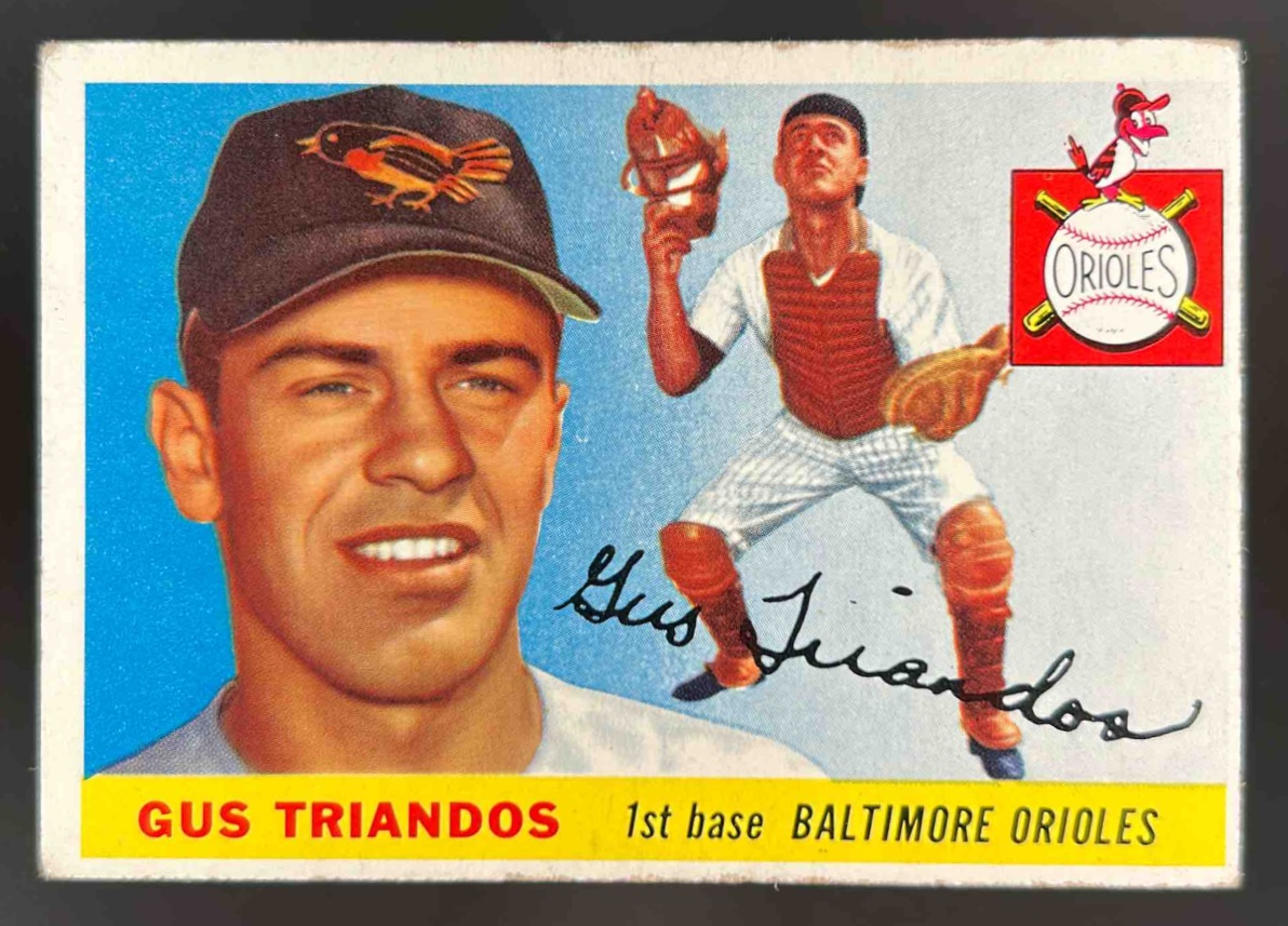 Card image for 1955 TOPPS BASEBALL GUS TRIANDOS #64 RC BALTIMORE ORIOLES