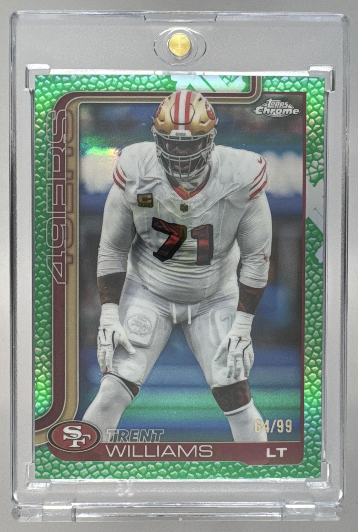 Card image for 2025 Topps Chrome Trent Williams Green Refractor /99 #265 49ers