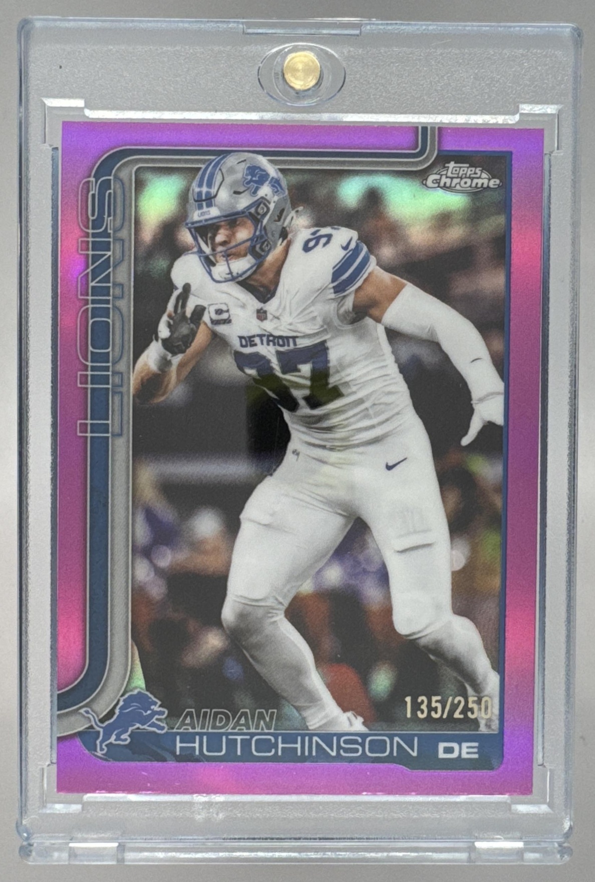 Card image for 2025 Topps Chrome Aidan Hutchinson Pink Refractor /250 #104 Lions