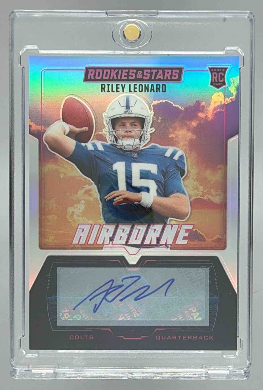 Card image for 2025 Panini Rookies & Stars Riley Leonard Airborne Signatures /99 #27 Auto Colts