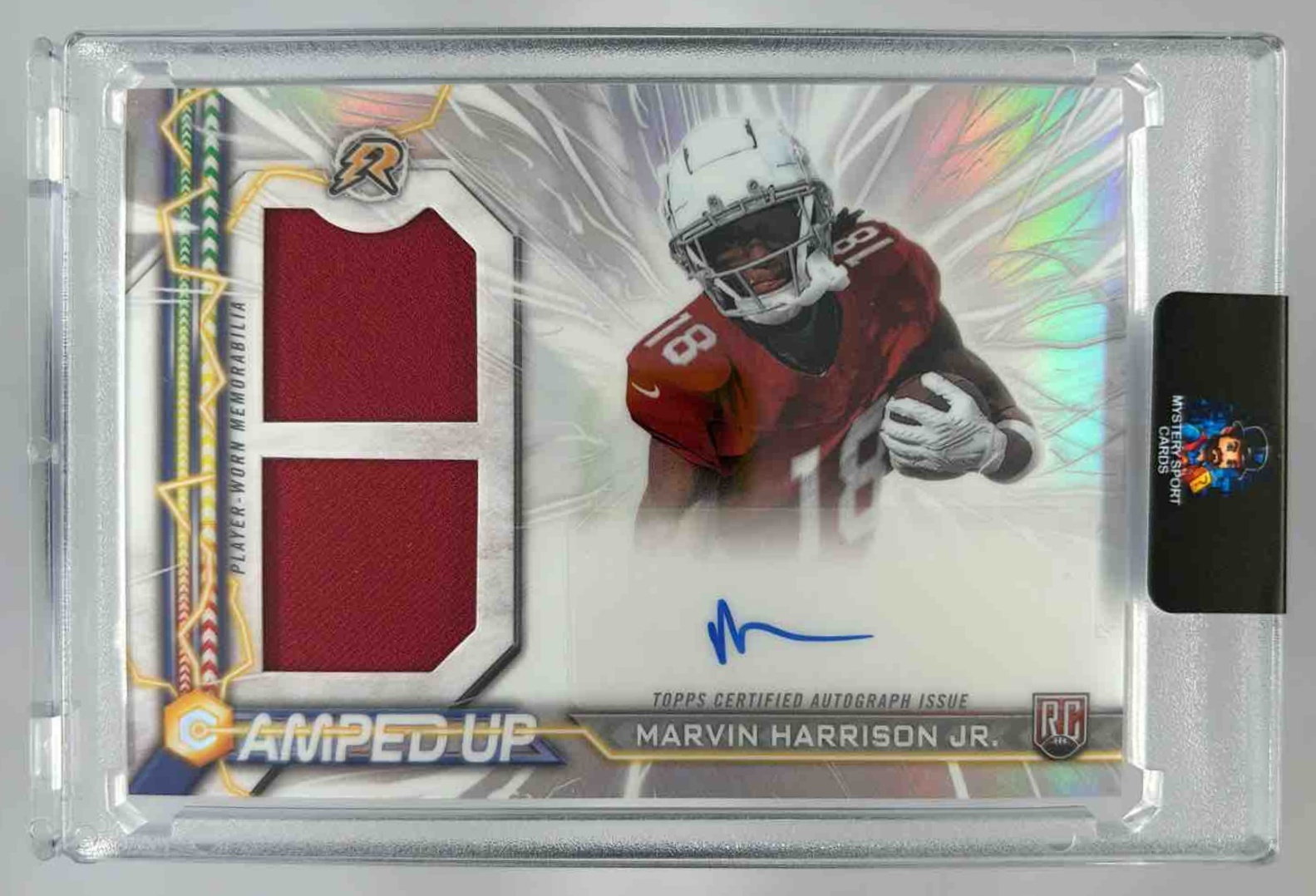Card image for 2024 Topps Resurgence Marvin Harrison Jr. Amped Up Rookie Patch Auto #AU-MH MEM RC Cardinals