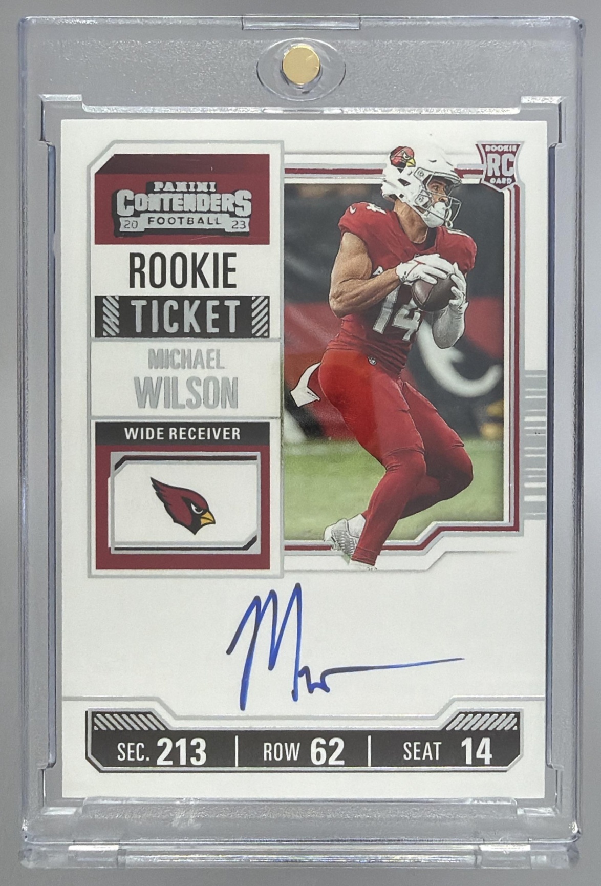 Card image for 2023 Panini Football Contenders Michael Wilson #126 RC Auto Arizona Cardinals