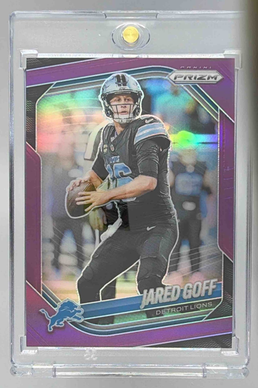 Card image for 2025 Panini Football Prizm Jared Goff Purple /125 #10 Detroit Lions