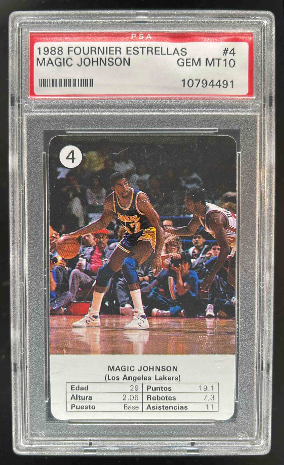 Card image for 1988 FOURNIER NBA ESTRELLAS MAGIC JOHNSON #4 PSA 10 LOS ANGELES LAKERS