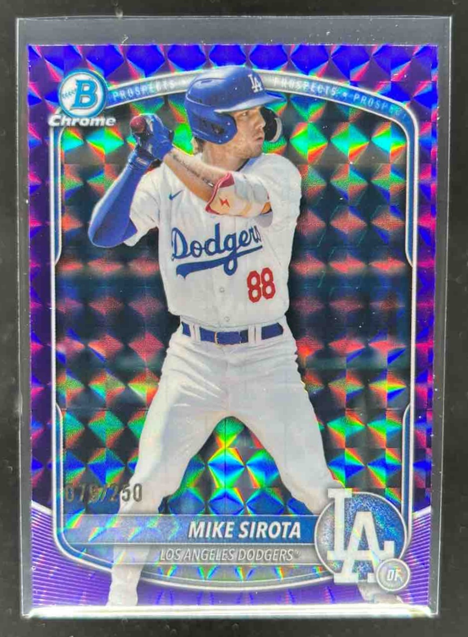 Card image for Mike Sirota 2025 Bowman Draft Chrome Purple Geometric Refractor /250