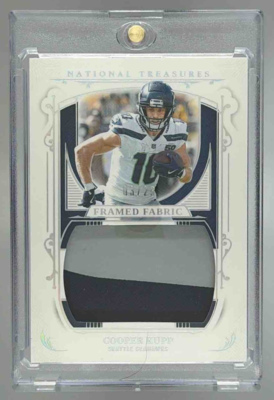Card image for 2025 Panini National Treasures Cooper Kupp Framed Fabric Holo Silver /25 #FF-CKP Seahawks