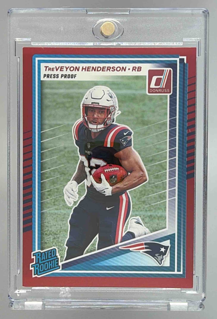 Card image for 2025 Panini Donruss TreVeyon Henderson Optic Rated Rookie Preview #332 RC Patriots