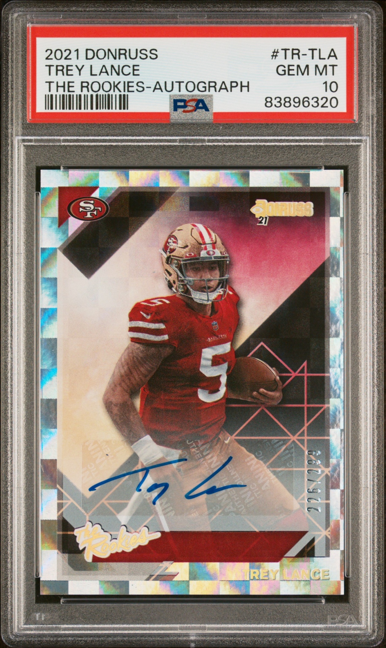 Card image for 2021 Panini Donruss Trey Lance The Rookies Auto /299 #TR-TLA RC 49ers