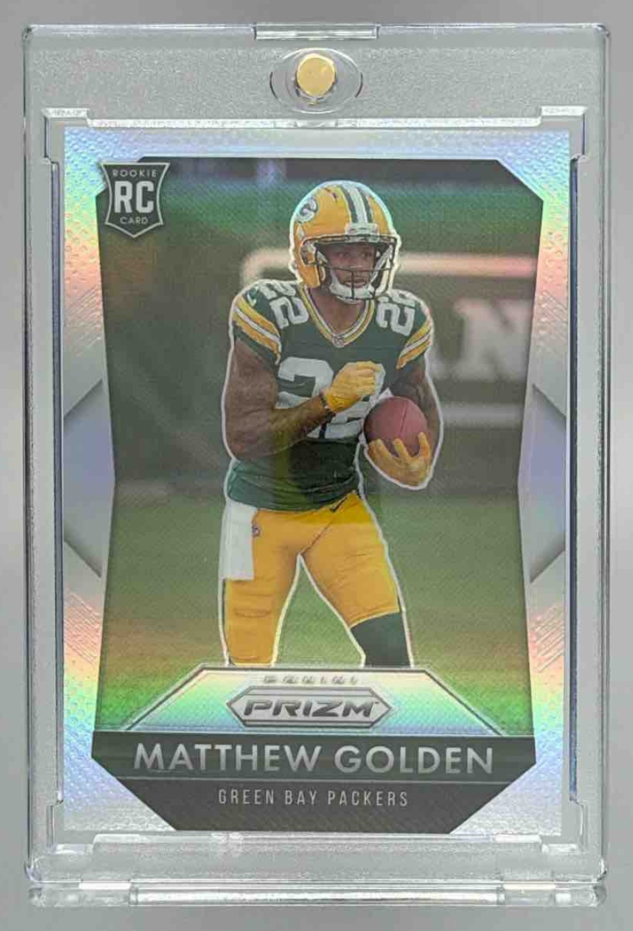 Card image for 2025 Panini Prizm Matthew Golden Rookie Flashback Silver #8 RC Packers