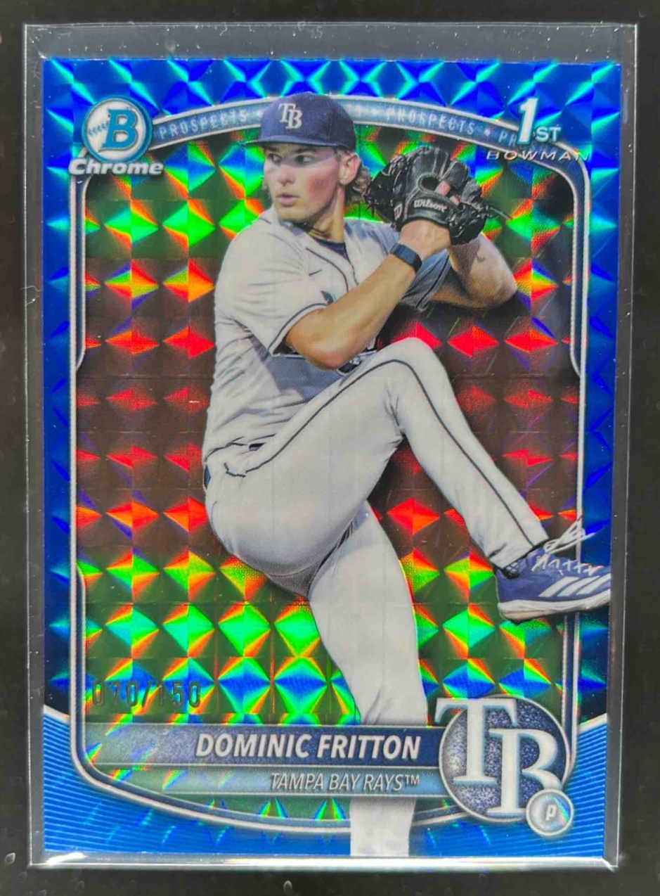 Card image for Dominic Fritton 2025 Bowman Draft Chrome Blue Geometric Refractor /150