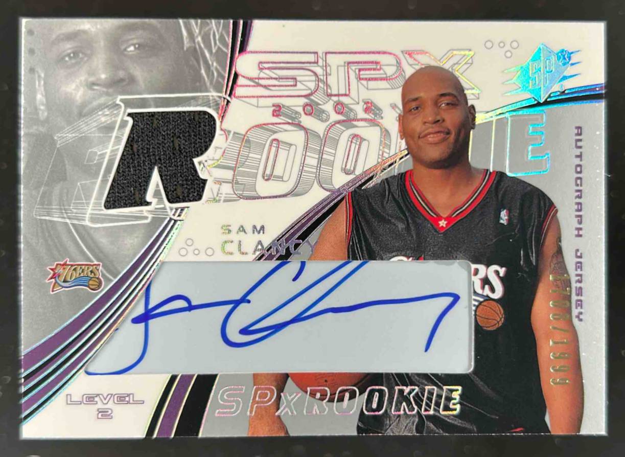 Card image for 2002-03 SPX SAM CLANCY /1999 #119 MEM AUTO RC ROOKIE PHILADELPHIA 76ERS