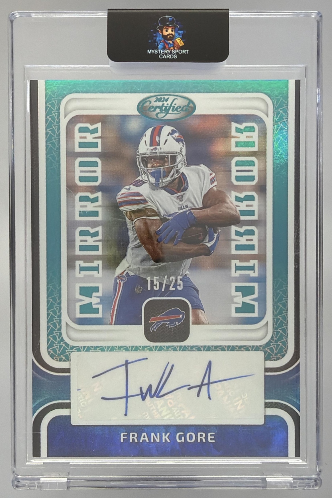 Card image for 2024 Panini Certified Frank Gore Mirror Signatures Teal /25 #MS-FG Auto Bills