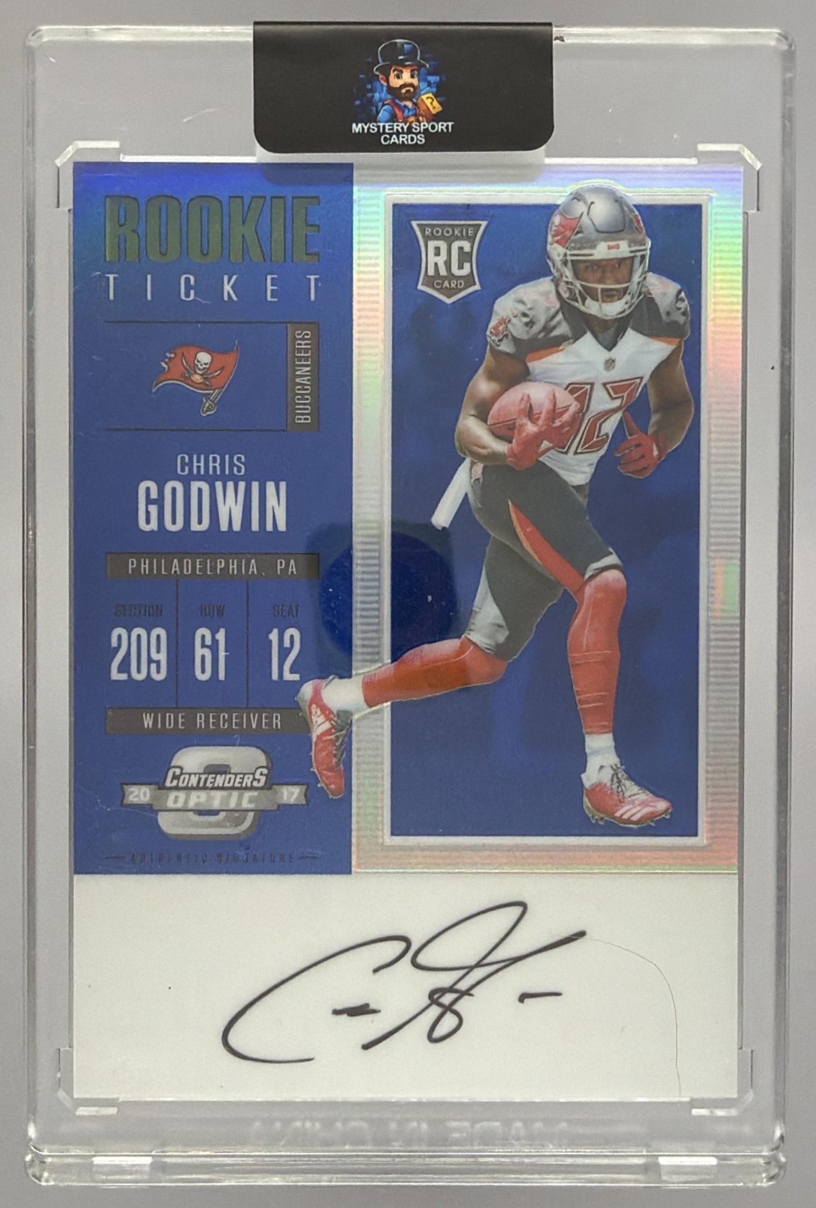 Card image for 2017 Panini Contenders Optic Chris Godwin Blue /25 #137 Rookie Ticket RPS Auto RC Buccaneers