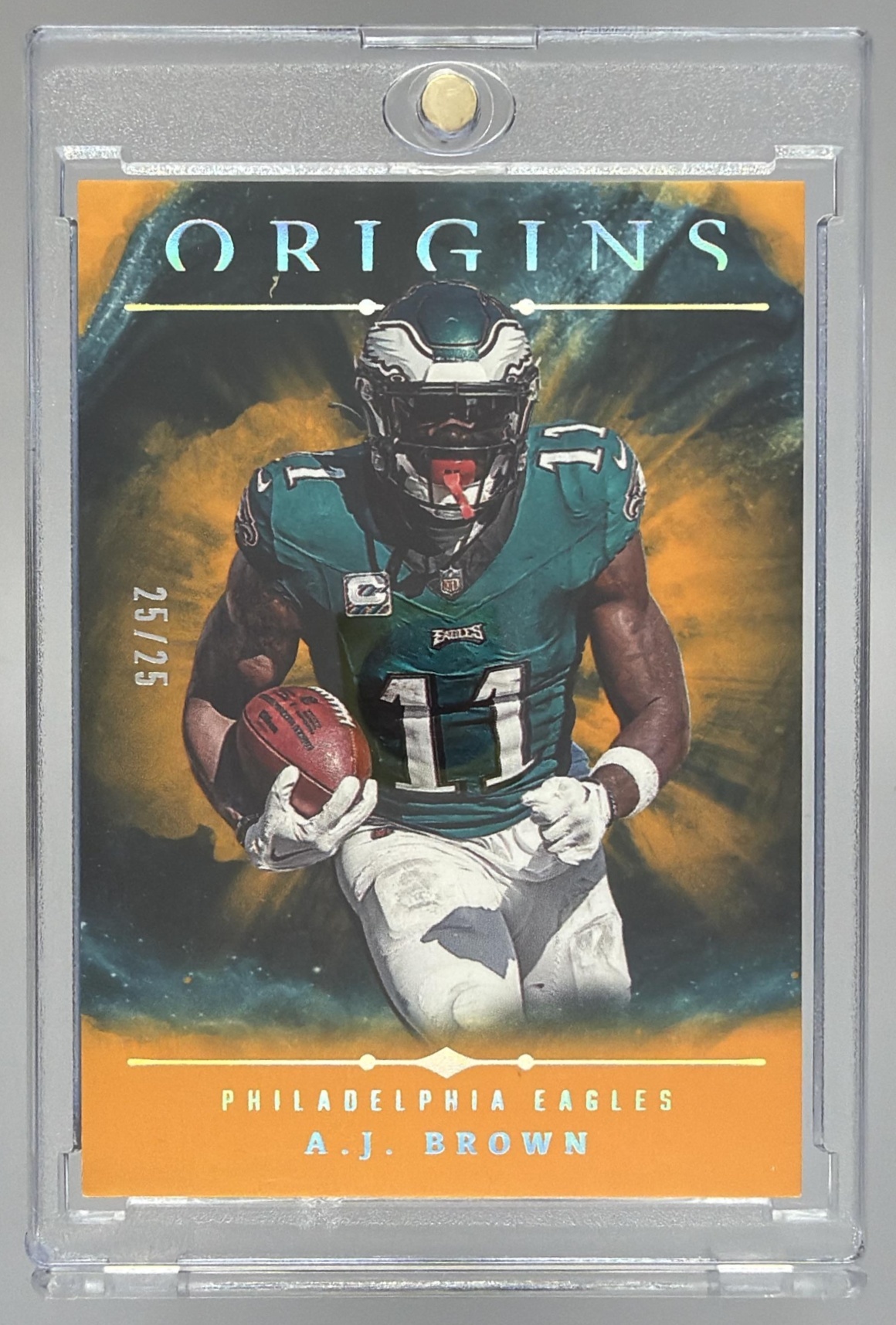 Card image for 2024 Panini Football Origins A.J. Brown Holo Gold /25 #41 Philadelphia Eagles