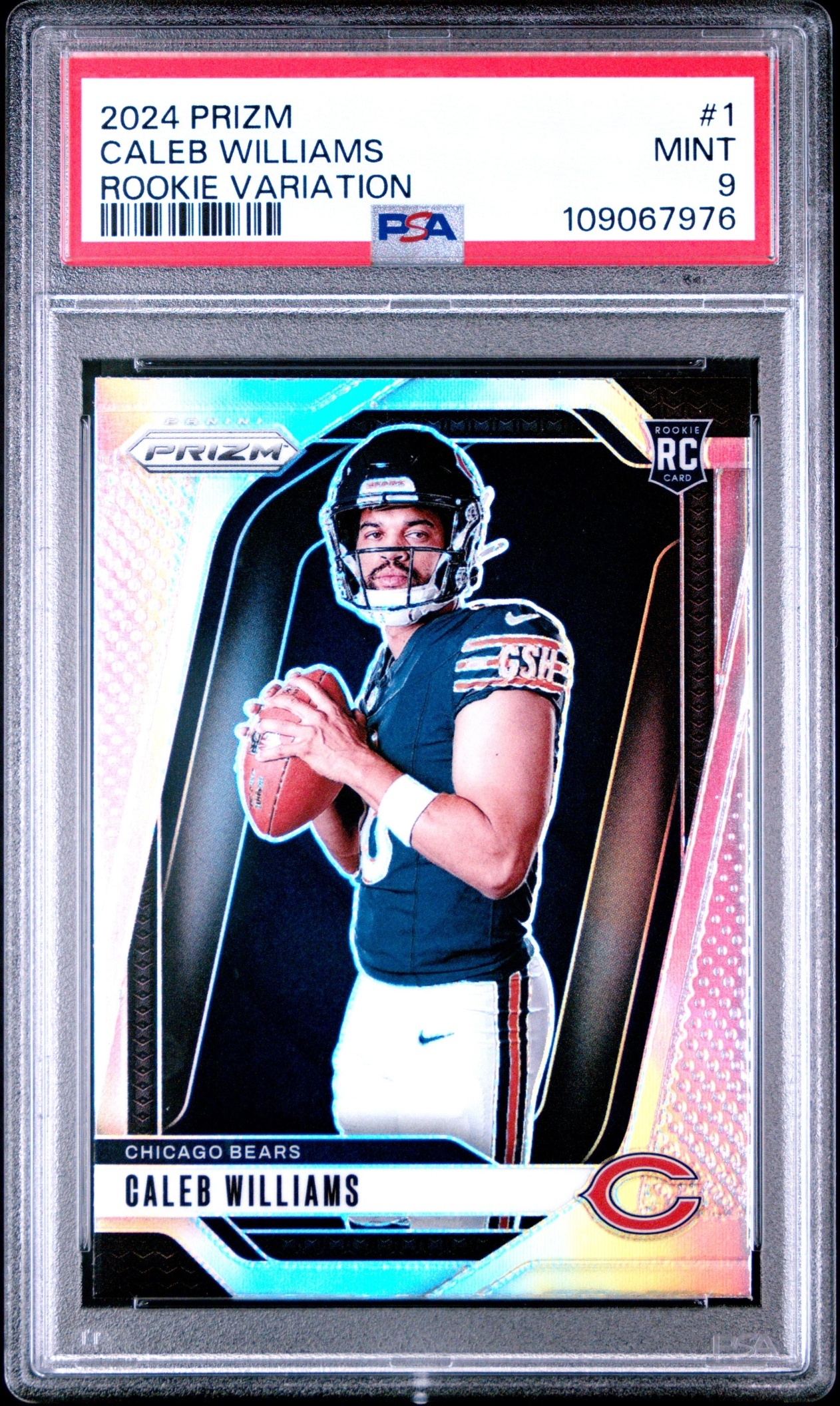 Card image for 2024 Panini Prizm Caleb Williams Rookie Variations #1 RC VAR Bears