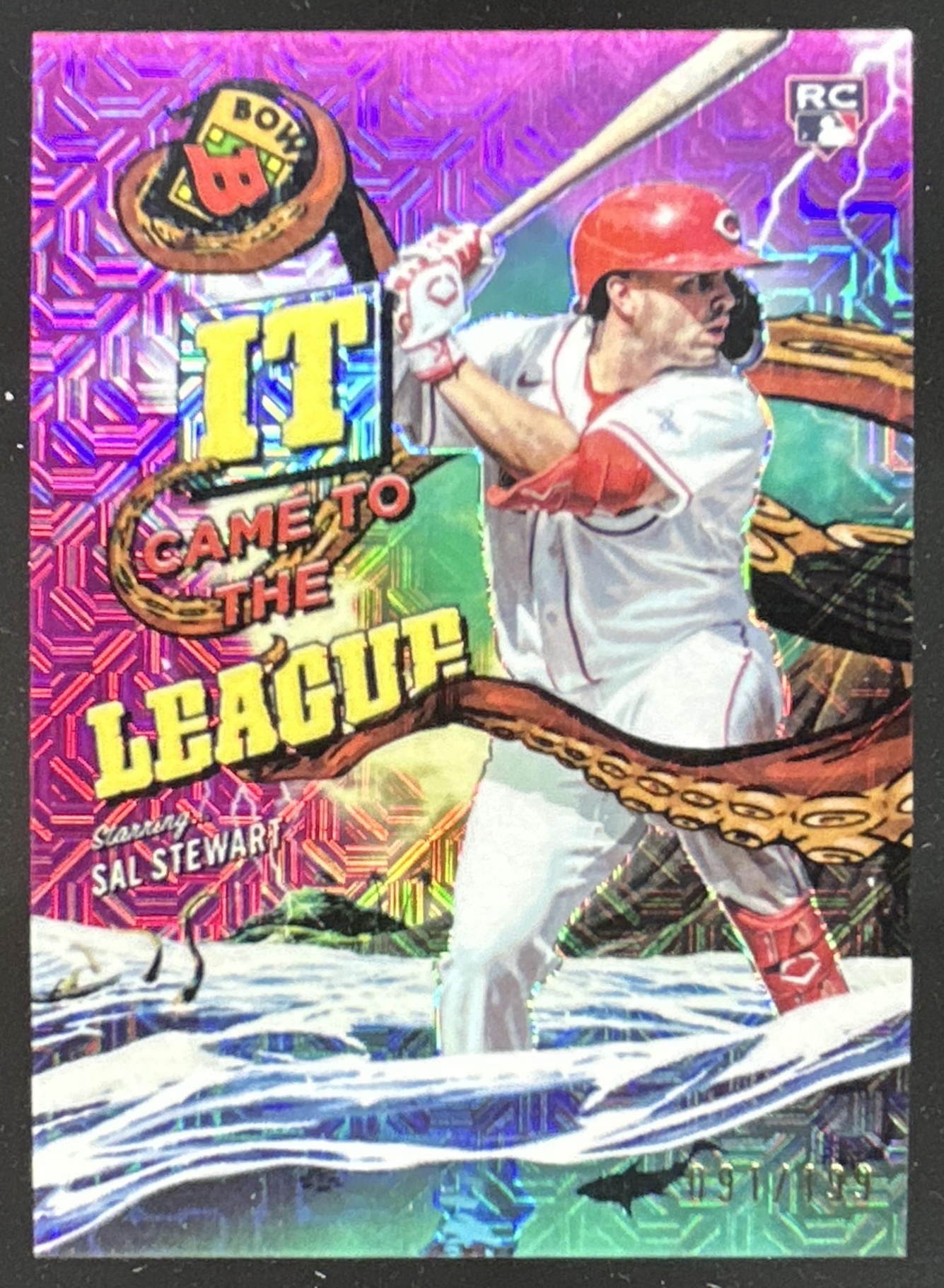 Card image for Sal Stewart 2026 Bowman Chrome Mega Box It Came To The League Pink Mojo Refractor /199