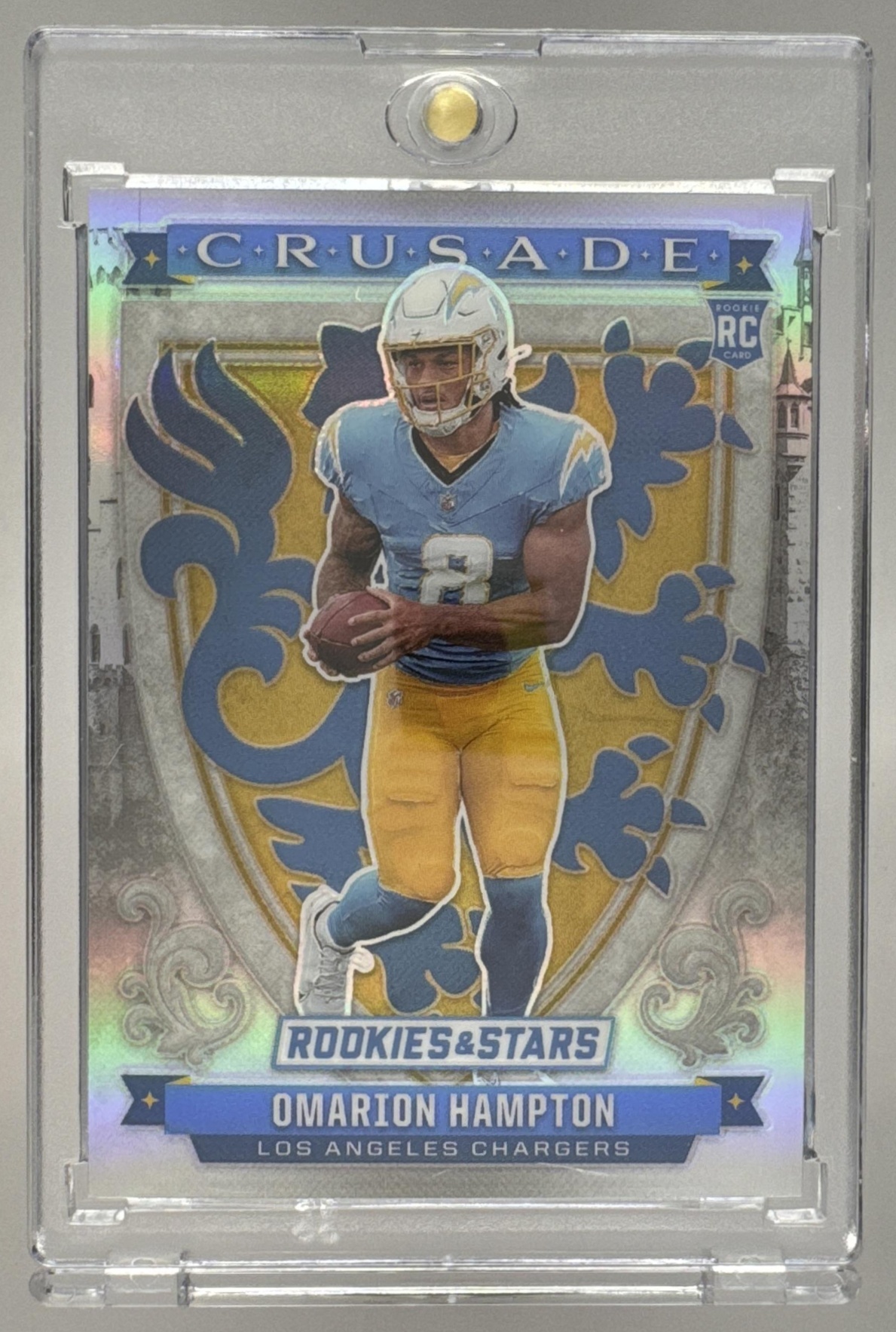 Card image for 2025 Panini Rookies & Stars Omarion Hampton Rookie Exclusive #17 RC Chargers