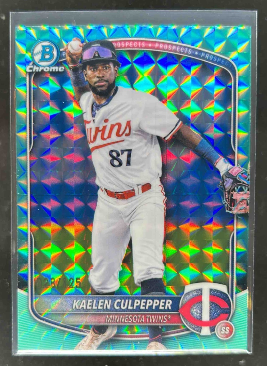 Card image for Kaelen Culpepper 2025 Bowman Draft Chrome Aqua Geometric Refractor /125