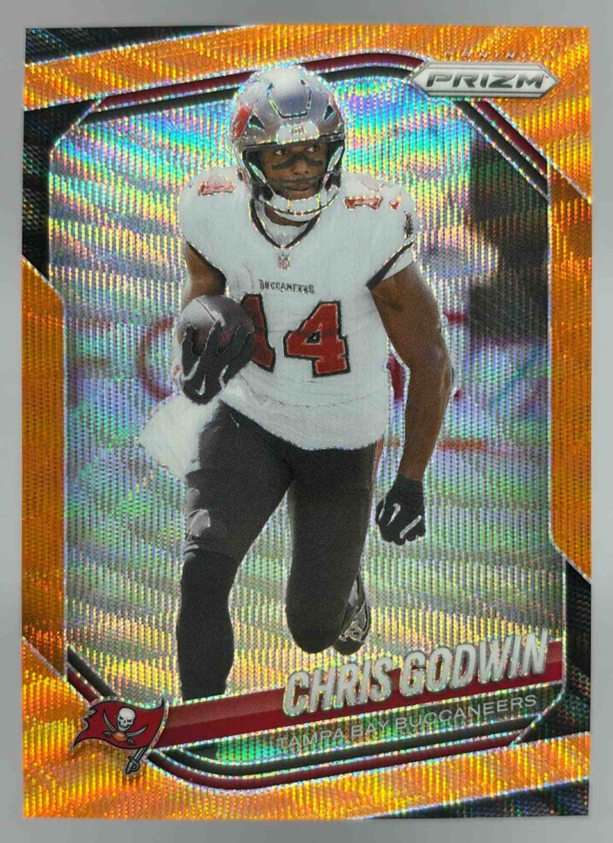 Card image for 2025 Panini Prizm Chris Godwin Orange Wave /65 #244 Buccaneers