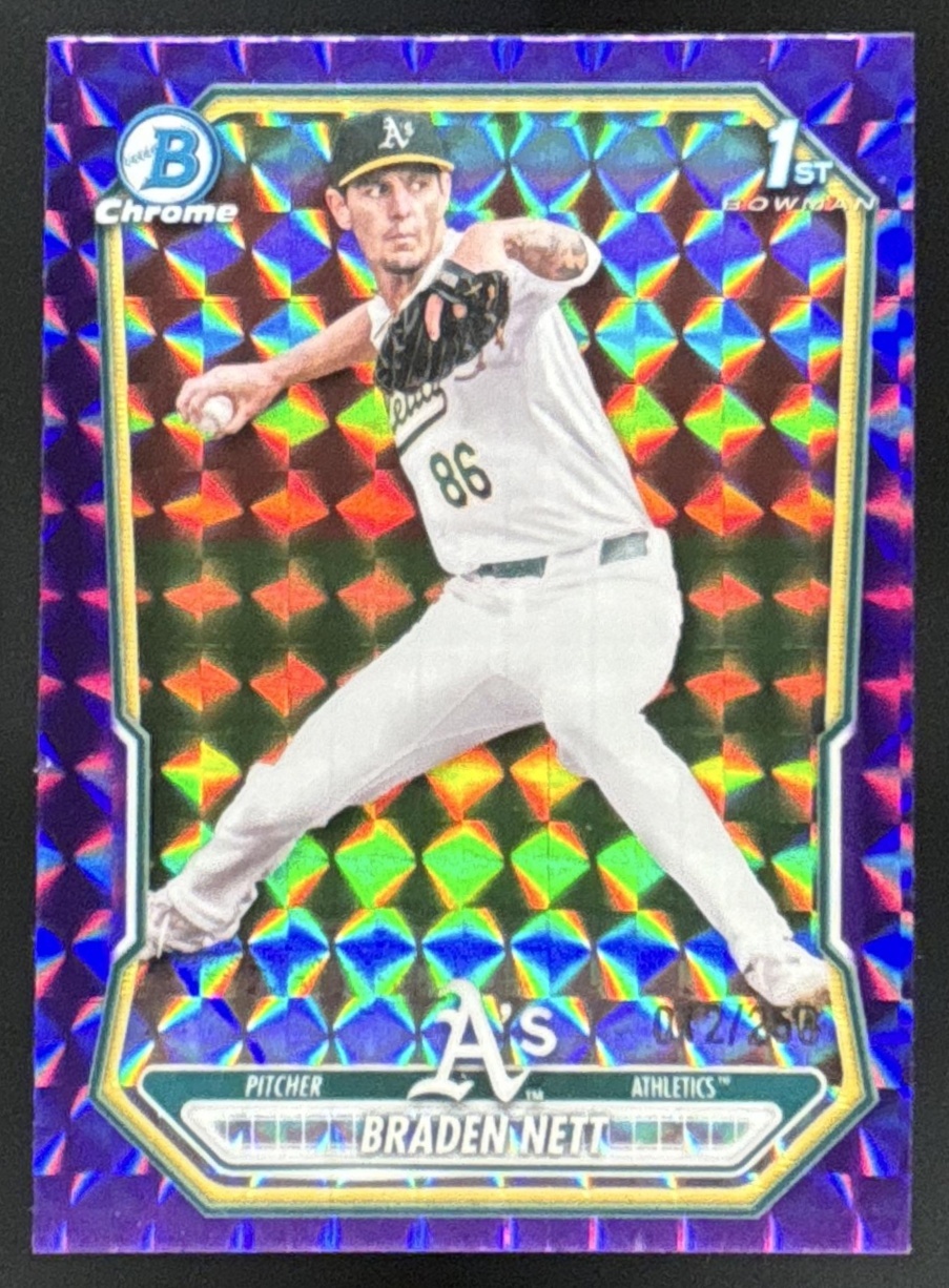 Card image for 2026 Bowman Braden Nett Chrome Prospects Purple Geometric Refractor /250