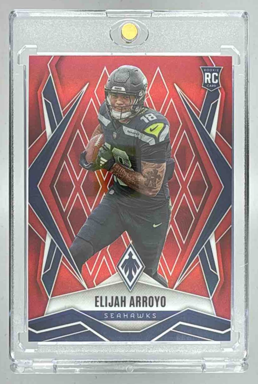 Card image for 2025 Panini Football Phoenix Elijah Arroyo Red /99 #178 RC Seattle Seahawks