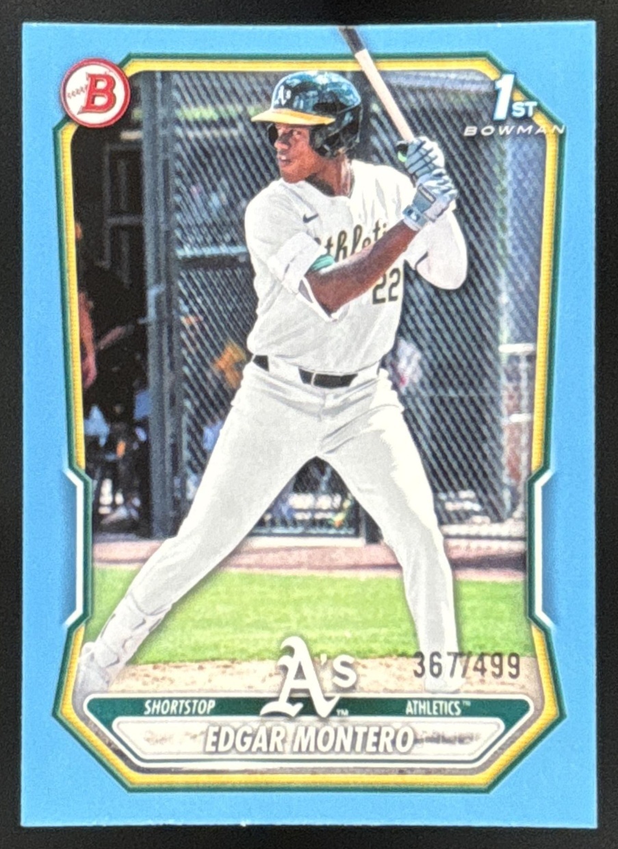 Card image for Edgar Montero 2026 Bowman Sky Blue Border /499 Prospects Athletics
