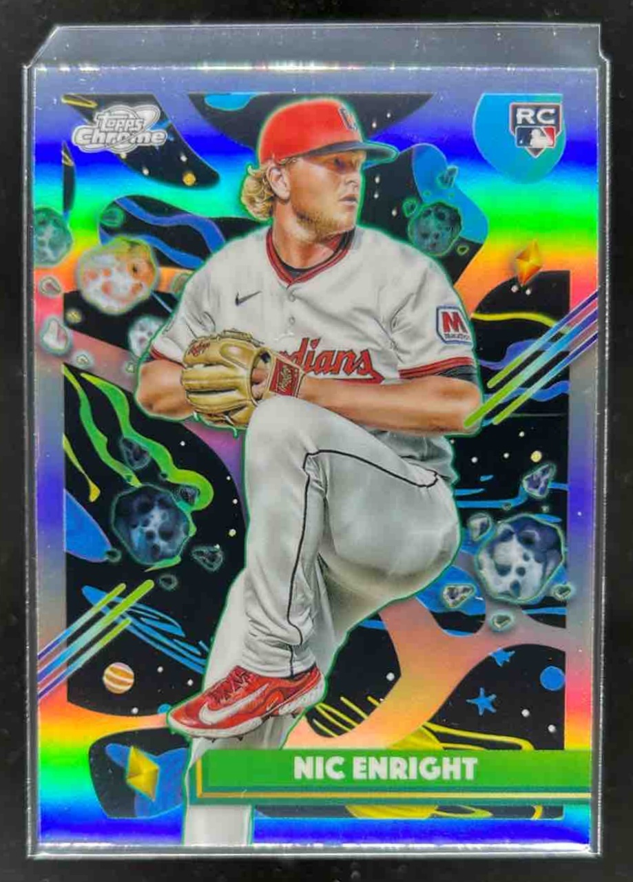 Card image for Nic Enright 2025 Topps Baseball Cosmic Chrome Refractor RC Cleveland Guardians