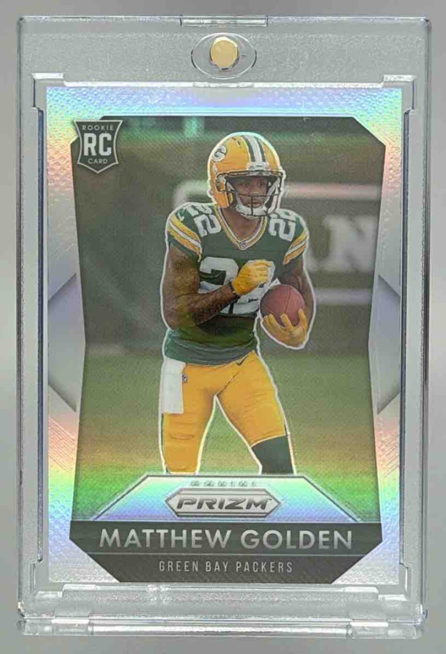 Card image for 2025 Panini Prizm Matthew Golden Rookie Flashback Silver #8 RC Packers