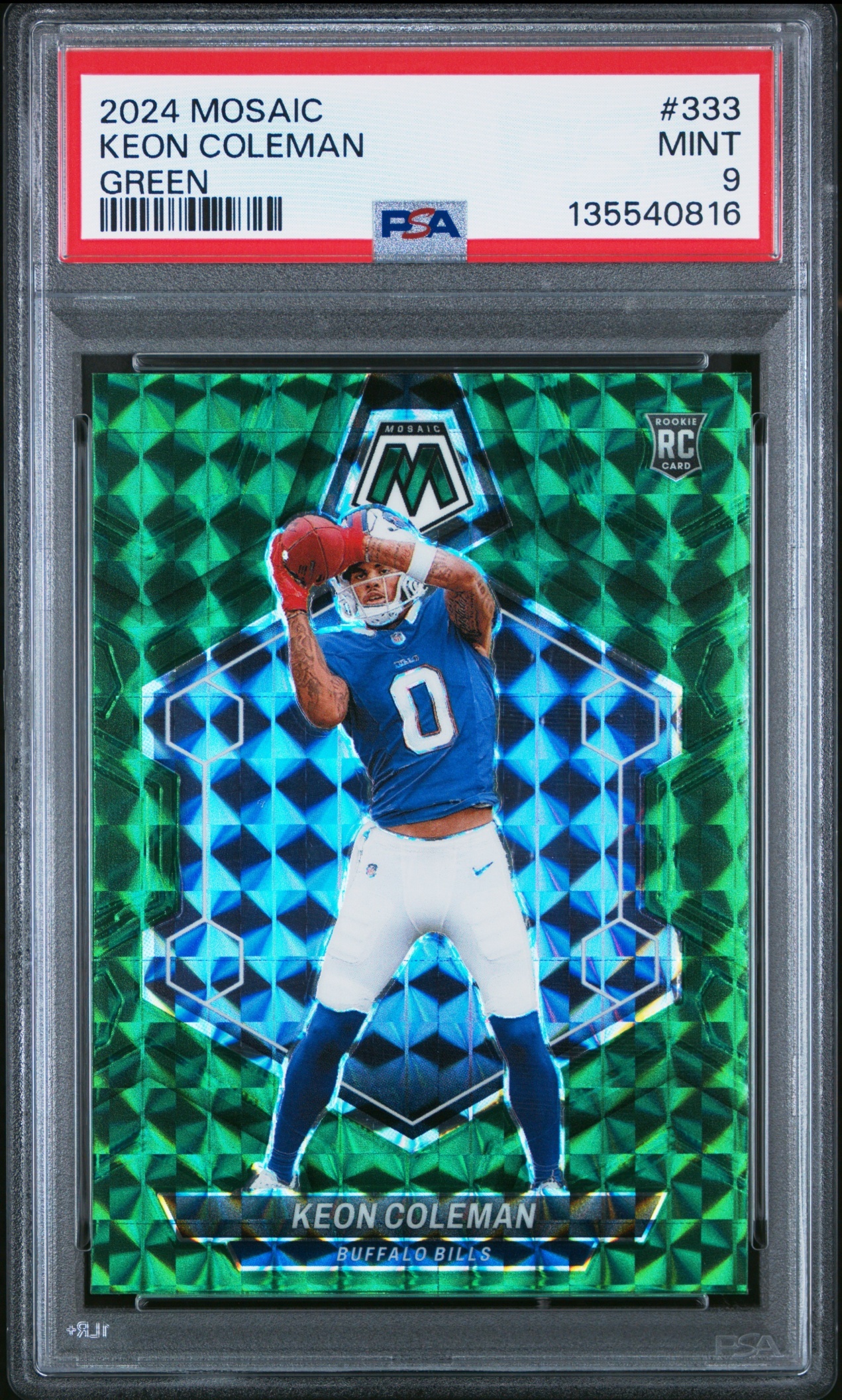 Card image for 2024 Panini Football Mosaic Keon Coleman Green Prizm #333 RC Buffalo Bills