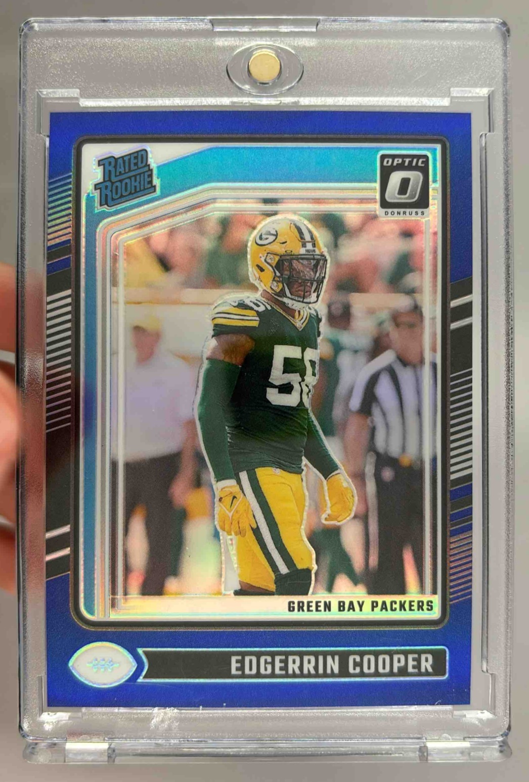 Card image for 2024 Panini Donruss Optic Edgerrin Cooper Blue /199 #231 Rated Rookie Packers