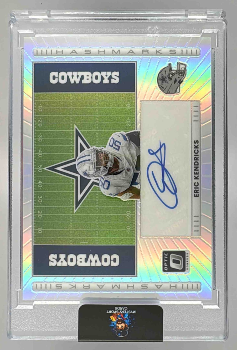 Card image for 2025 Panini Donruss Optic Eric Kendricks Hash Mark Auto Holo Prizm #HM-EK Cowboys