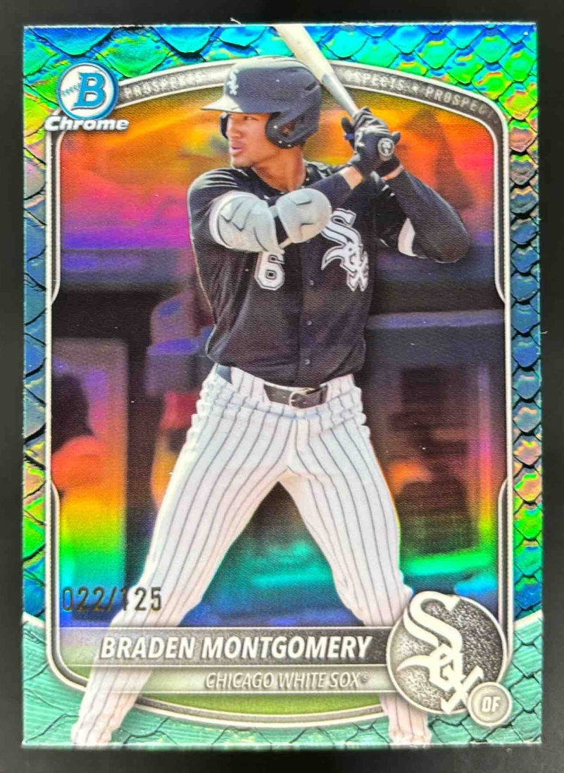 Card image for 2025 Bowman Draft Braden Montgomery Chrome Aqua Reptilian Refractor /125